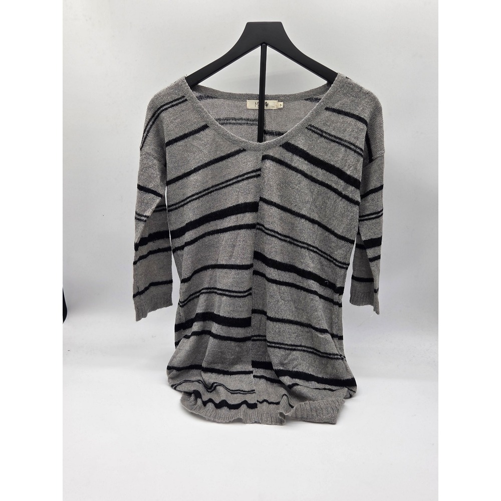 Missa Women's Small Gray Black Striped Mohair Blend Sweater NWT
